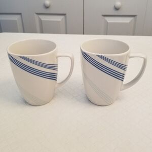 Vintage Corelle Coordinates Ocean Arc Set of 2 Porcelain Mugs White Blue Stripe